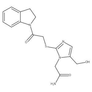 2-(5-(hydroxymethyl)-2-((2-(indolin-1-yl)-2-oxoethyl)thio)-1H-imidazol-1-yl)acetamide结构式
