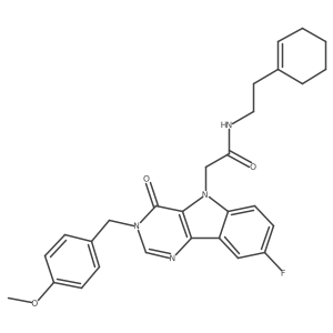 N-(2-(cyclohex-1-en-1-yl)ethyl)-2-(8-fluoro-3-(4-methoxybenzyl)-4-oxo-3H-pyrimido[5,4-b]indol-5(4H)-yl)acetamide结构式