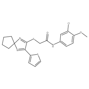 N-(3-chloro-4-methoxyphenyl)-2-((3-(thiophen-2-yl)-1,4-diazaspiro[4.4]nona-1,3-dien-2-yl)thio)acetamide结构式