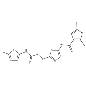 2,5-dimethyl-N-(5-((2-((5-methyl-1,3,4-thiadiazol-2-yl)amino)-2-oxoethyl)thio)-1,3,4-thiadiazol-2-yl)furan-3-carboxamide结构式