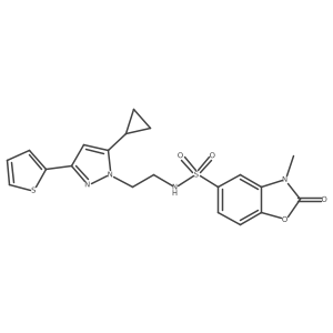 N-(2-(5-cyclopropyl-3-(thiophen-2-yl)-1H-pyrazol-1-yl)ethyl)-3-methyl-2-oxo-2,3-dihydrobenzo[d]oxazole-5-sulfonamide结构式