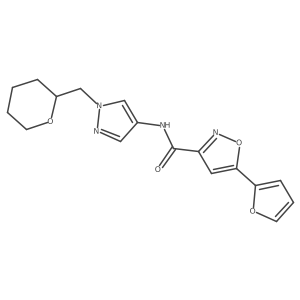 5-(furan-2-yl)-N-(1-((tetrahydro-2H-pyran-2-yl)methyl)-1H-pyrazol-4-yl)isoxazole-3-carboxamide结构式
