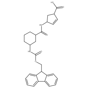 rac-4-[(1R,3R)-3-({[(9H-fluoren-9-yl)methoxy]carbonyl}amino)cyclohexaneamido]cyclopent-2-ene-1-carboxylic acid Structure