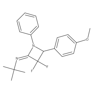 N-[(2E)-3,3-difluoro-4-(4-methoxyphenyl)-1-phenylazetidin-2-ylidene]-2-methylpropan-2-amine结构式