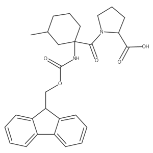 (2R)-1-[1-({[(9H-fluoren-9-yl)methoxy]carbonyl}amino)-3-methylcyclohexanecarbonyl]pyrrolidine-2-carboxylic acid Structure