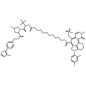 12-(3,5-difluoropyridin-2-yl)-N-[11-[[(2S)-1-[(2S,4S)-4-hydroxy-2-[[4-(4-methyl-1,3-thiazol-5-yl)phenyl]methylcarbamoyl]pyrrolidin-1-yl]-3,3-dimethyl-1-oxobutan-2-yl]amino]-11-oxoundecyl]-4-methyl-8-(methylsulfonylmethyl)-3-oxo-4,12,16-triazatetracyclo[8.6.1.02,7.013,17]heptadeca-1,5,7,9,13(17)-pentaene-9-carboxamide结构式