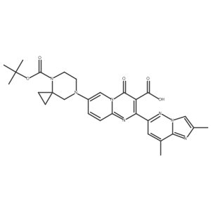 4-(1,1-Dimethylethyl) 7-[3-carboxy-2-(2,8-dimethylimidazo[1,2-b]pyridazin-6-yl)-4-oxo-4H-pyrido[1,2-a]pyrimidin-7-yl]-4,7-diazaspiro[2.5]octane-4-carboxylate结构式