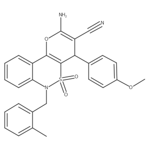 2-Amino-4-(4-methoxyphenyl)-6-(2-methylbenzyl)-4,6-dihydropyrano[3,2-c][2,1]benzothiazine-3-carbonitrile 5,5-dioxide结构式