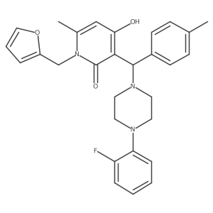 3-((4-(2-fluorophenyl)piperazin-1-yl)(p-tolyl)methyl)-1-(furan-2-ylmethyl)-4-hydroxy-6-methylpyridin-2(1H)-one Structure