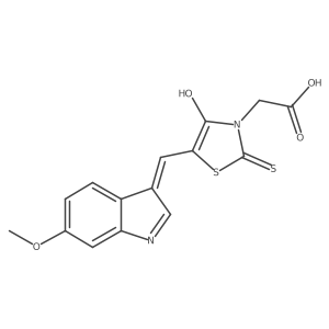 2-[(5Z)-5-[(6-methoxy-1H-indol-3-yl)methylidene]-4-oxo-2-sulfanylidene-1,3-thiazolidin-3-yl]acetic acid结构式