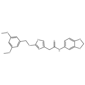 N-(benzo[d][1,3]dioxol-5-yl)-2-(2-((3,5-dimethoxybenzyl)thio)thiazol-4-yl)acetamide结构式