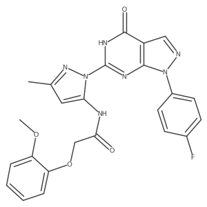 N-(1-(1-(4-fluorophenyl)-4-oxo-4,5-dihydro-1H-pyrazolo[3,4-d]pyrimidin-6-yl)-3-methyl-1H-pyrazol-5-yl)-2-(2-methoxyphenoxy)acetamide结构式