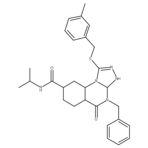 4-benzyl-1-[(3-methylphenyl)methylsulfanyl]-5-oxo-N-propan-2-yl-3,3a,5a,6,7,8,9,9a-octahydro-[1,2,4]triazolo[4,3-a]quinazoline-8-carboxamide结构式