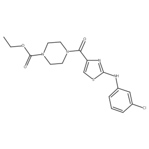 Ethyl 4-(2-((3-chlorophenyl)amino)thiazole-4-carbonyl)piperazine-1-carboxylate结构式