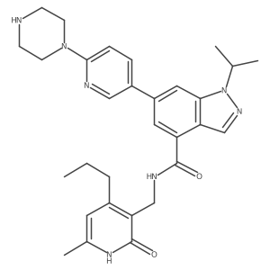 1-(1-methylethyl)-N-[(6-methyl-2-oxo-4-propyl-1,2-dihydro-3-pyridinyl)methyl]-6-[6-(1-piperazinyl)-3-pyridinyl]-1H-indazole-4-carboxamide结构式