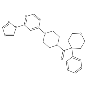 (4-(6-(1H-1,2,4-triazol-1-yl)pyrimidin-4-yl)piperazin-1-yl)(4-phenyltetrahydro-2H-pyran-4-yl)methanone结构式
