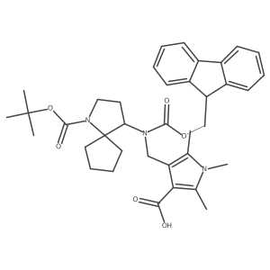 4-[({1-[(tert-butoxy)carbonyl]-1-azaspiro[4.4]nonan-4-yl}({[(9H-fluoren-9-yl)methoxy]carbonyl})amino)methyl]-1,2,5-trimethyl-1H-pyrrole-3-carboxylic acid Structure