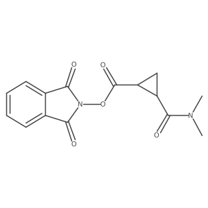 rac-1,3-dioxo-2,3-dihydro-1H-isoindol-2-yl (1R,2S)-2-(dimethylcarbamoyl)cyclopropane-1-carboxylate结构式