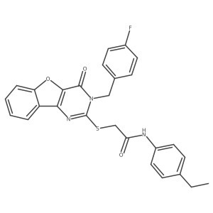 N-(4-ethylphenyl)-2-((3-(4-fluorobenzyl)-4-oxo-3,4-dihydrobenzofuro[3,2-d]pyrimidin-2-yl)thio)acetamide结构式
