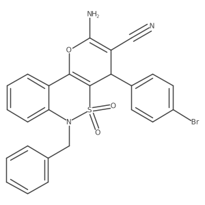 2-Amino-6-benzyl-4-(4-bromophenyl)-4,6-dihydropyrano[3,2-c][2,1]benzothiazine-3-carbonitrile 5,5-dioxide Structure