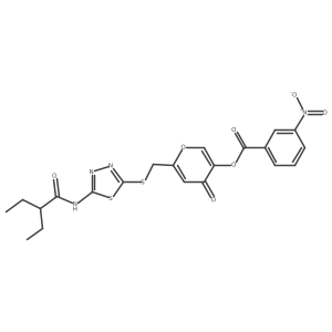 6-(((5-(2-ethylbutanamido)-1,3,4-thiadiazol-2-yl)thio)methyl)-4-oxo-4H-pyran-3-yl 3-nitrobenzoate结构式