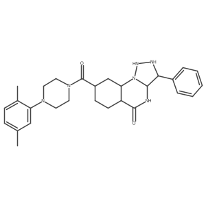8-[4-(2,5-dimethylphenyl)piperazine-1-carbonyl]-3-phenyl-2,3,3a,4,5a,6,7,8,9,9a-decahydro-1H-triazolo[1,5-a]quinazolin-5-one结构式