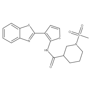 N-(3-(benzo[d]thiazol-2-yl)thiophen-2-yl)-1-(methylsulfonyl)piperidine-3-carboxamide结构式