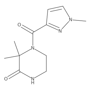 3,3-dimethyl-4-(1-methyl-1H-pyrazole-3-carbonyl)piperazin-2-one结构式