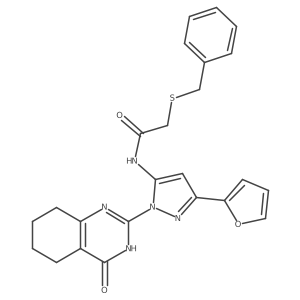 2-(benzylthio)-N-(3-(furan-2-yl)-1-(4-oxo-3,4,5,6,7,8-hexahydroquinazolin-2-yl)-1H-pyrazol-5-yl)acetamide Structure
