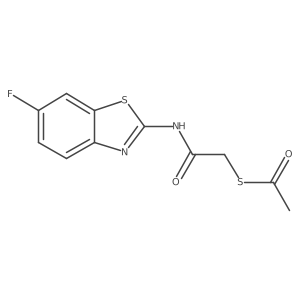 S-(2-((6-fluorobenzo[d]thiazol-2-yl)amino)-2-oxoethyl) ethanethioate结构式