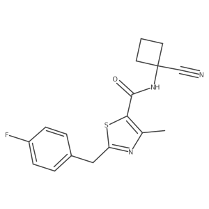 N-(1-cyanocyclobutyl)-2-[(4-fluorophenyl)methyl]-4-methyl-1,3-thiazole-5-carboxamide结构式