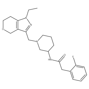 N-[(3R)-1-({1-ethyl-1H,4H,6H,7H-pyrano[4,3-c]pyrazol-3-yl}methyl)piperidin-3-yl]-2-(2-fluorophenyl)acetamide结构式