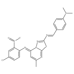 5-({4-chloro-2-nitrophenyl}imino)-2-{[4-(dimethylamino)benzylidene]amino}-7-methyl-5H-[1,3,4]thiadiazolo[3,2-a]pyrimidine Structure