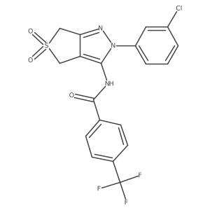 N-(2-(3-chlorophenyl)-5,5-dioxido-4,6-dihydro-2H-thieno[3,4-c]pyrazol-3-yl)-4-(trifluoromethyl)benzamide结构式