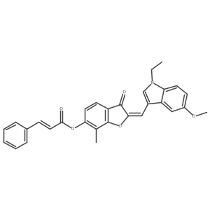 (2E)-2-[(1-ethyl-5-methoxy-1H-indol-3-yl)methylidene]-7-methyl-3-oxo-2,3-dihydro-1-benzofuran-6-yl (2E)-3-phenylprop-2-enoate结构式