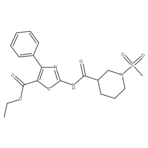 Ethyl 2-(1-(methylsulfonyl)piperidine-3-carboxamido)-4-phenylthiazole-5-carboxylate结构式