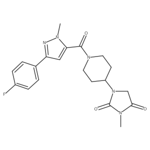 1-(1-(3-(4-fluorophenyl)-1-methyl-1H-pyrazole-5-carbonyl)piperidin-4-yl)-3-methylimidazolidine-2,4-dione结构式