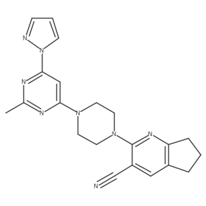 2-{4-[2-methyl-6-(1H-pyrazol-1-yl)pyrimidin-4-yl]piperazin-1-yl}-5H,6H,7H-cyclopenta[b]pyridine-3-carbonitrile Structure