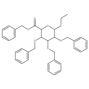 D-Glucopyranosiduronic acid, ethyl 2,3,4-tris-O-(phenylmethyl)-1-thio-, phenylmethyl ester Structure