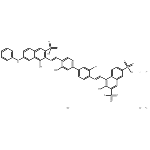 Trisodium (mu-(4-((4'-((7-anilino-1-hydroxy-3-sulpho-2-naphthyl)azo)-3,3'-dihydroxy(1,1'-biphenyl)-4-yl)azo)-3-hydroxynaphthalene-2,7-disulphonato(7-)))dicuprate(3-)结构式