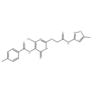N-(4-amino-2-((2-((5-methylisoxazol-3-yl)amino)-2-oxoethyl)thio)-6-oxo-1,6-dihydropyrimidin-5-yl)-4-methylbenzamide结构式