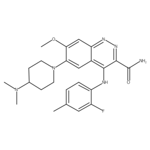6-[4-(Dimethylamino)-1-piperidinyl]-4-[(2-fluoro-4-methylphenyl)amino]-7-methoxy-3-cinnolinecarboxamide结构式