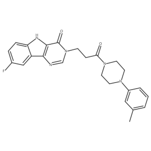 Cc1cccc(N2CCN(C(=O)CCn3cnc4c([nH]c5ccc(F)cc54)c3=O)CC2)c1结构式