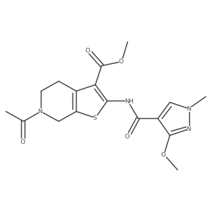 methyl 6-acetyl-2-(3-methoxy-1-methyl-1H-pyrazole-4-carboxamido)-4,5,6,7-tetrahydrothieno[2,3-c]pyridine-3-carboxylate Structure