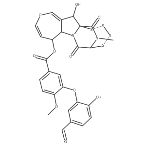 [(2R,8S,9S,12S)-2-Hydroxy-18-methyl-11,17-dioxo-5-oxa-13,14,15,16-tetrathia-10,18-diazatetracyclo[10.4.2.01,10.03,9]octadeca-3,6-dien-8-yl] 3-(5-formyl-2-hydroxyphenoxy)-4-methoxybenzoate结构式