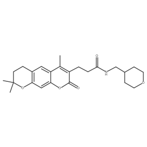 N-(tetrahydro-2H-pyran-4-ylmethyl)-3-(4,8,8-trimethyl-2-oxo-7,8-dihydro-2H,6H-pyrano[3,2-g]chromen-3-yl)propanamide结构式