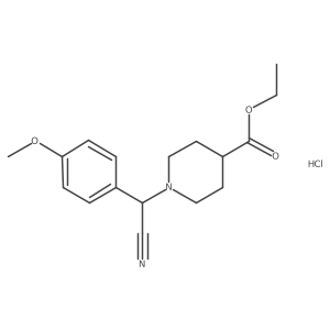 Ethyl 1-[cyano-(4-methoxyphenyl)methyl]piperidine-4-carboxylate hydrochloride结构式