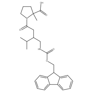 (2S)-1-{3-[({[(9H-fluoren-9-yl)methoxy]carbonyl}amino)methyl]-4-methylpentanoyl}-2-methylpyrrolidine-2-carboxylic acid Structure
