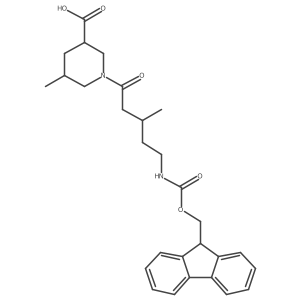 1-[5-({[(9H-fluoren-9-yl)methoxy]carbonyl}amino)-3-methylpentanoyl]-5-methylpiperidine-3-carboxylic acid结构式
