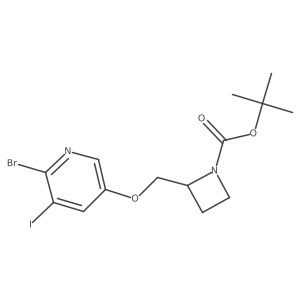 1,1-Dimethylethyl (2S)-2-[[(6-bromo-5-iodo-3-pyridinyl)oxy]methyl]-1-azetidinecarboxylate Structure